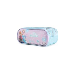 Estojo Escolar Feminino Médio Frozen 3 Compartimentos Azul Claro