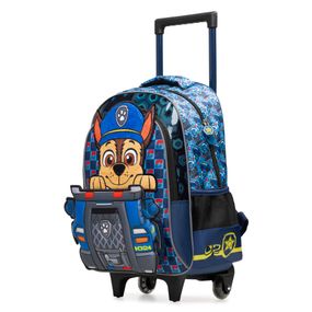 Mochila de Rodinha infantil Masculina Patrulha Canina Chase Azul