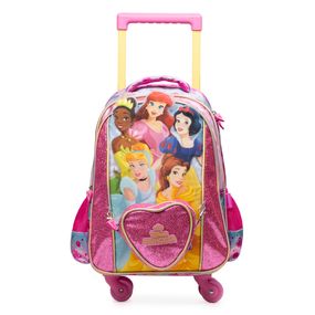 Mochila de 4 Rodinhas Infantil Feminina Princesas Rosa