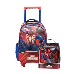 Kit Mochila de Rodinha e Lancheira Térmica  Infantil Masculina Homem Aranha Estampa em Movimento
