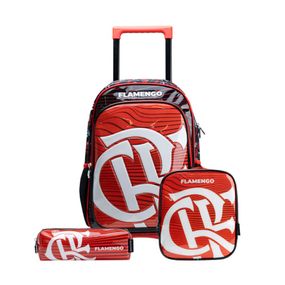 Kit Mochila de Rodinha + Lancheira Térmica  + Estojo do Flamengo Masculina Oficial