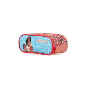Estojo Escolar Feminino Disney Moana Rosa 3 Compartimentos