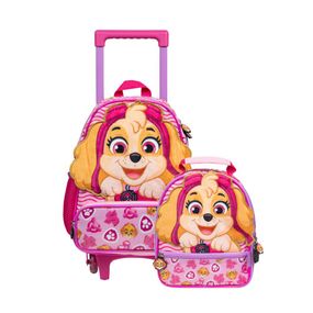 Kit Mochila de Rodinha e Lancheira Térmica Feminina Patrulha Canina Skye Baby Rosa