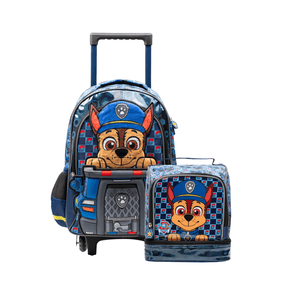 Kit Mochila de Rodinha e Lancheira Térmica  Infantil Masculina Patrulha Canina Chase Azul