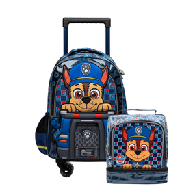Kit Mochila de 4 Rodinhas e Lancheira Térmica  Masculina Infantil Patrulha Canina Chase Azul