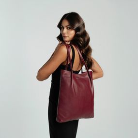 Bolsa de Ombro Feminina Grande de Couro Shopping Bag BG Vinho