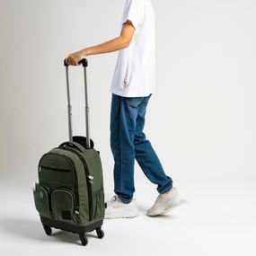 Mochila de Rodinha Juvenil Masculina Color Block 4 Rodas Verde Escuro