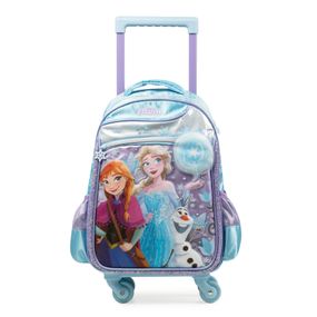 Mochila de Rodinha Infantil Feminina Frozen Azul e Roxo 4 Rodas
