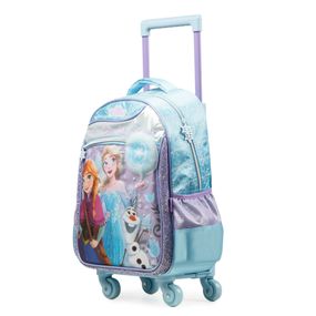 Mochila de Rodinha Infantil Feminina Frozen Azul e Roxo 4 Rodas