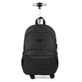 Kit Mochila de 4 Rodinhas + Lancheira Térmica + Estojo Juvenil Feminina Crinkle Glitter Preta