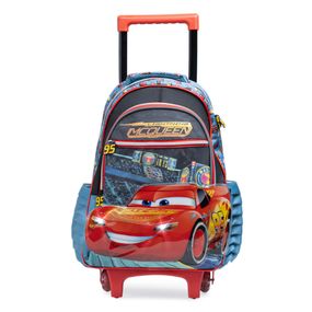 Kit Mochila de Rodinha e Lancheira Térmica  Infantil Masculina  Carros Cinza e Azul