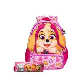 Kit Mochila Escolar e Estojo Baby Feminino Patrulha Canina Skye Rosa