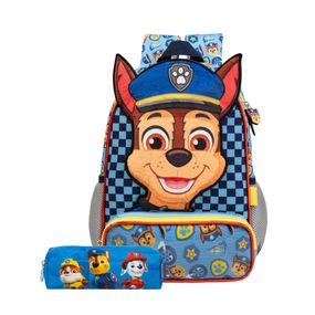 Kit Mochila Escolar e Estojo Masculino Patrulha Canina Chase Baby Azul