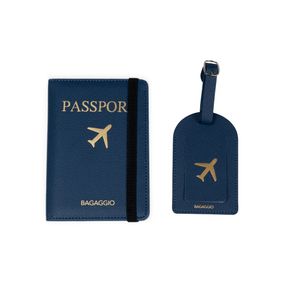 Kit Etiqueta e Porta Passaporte Travel Azul Escuro