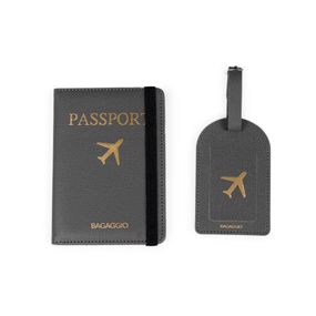 Kit Etiqueta e Porta Passaporte Travel Cinza