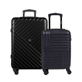 Conjunto de Malas ABS 4 Rodas Quebec PP 18,5" Preta e Detroit Média 23 Kg 26" Preta