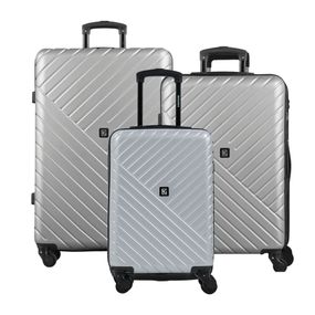 Conjunto de Malas ABS 4 Rodas P, M e G Detroit Prata II