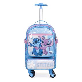 Mochila de 4 Rodinhas Infantil Feminina Stitch e Angel Azul