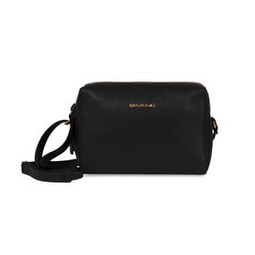 Bolsa Transversal Feminina em Couro Pequena Lisa Basic Preta