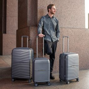 Mala de Viagem Grande 32 Kg Polipropileno 4 Rodas Hong Kong  Cinza