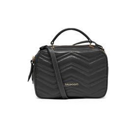 Bolsa Transversal Feminina de Couro Média Zig Zag Metalasse Preta