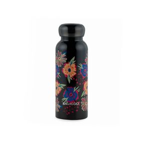 Garrafa Térmica Estampada Folhagens com tampa Silicone Preto