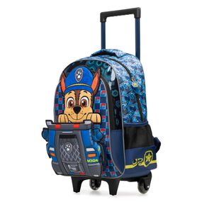 Mochila de Rodinha infantil Masculina Patrulha Canina Chase Azul