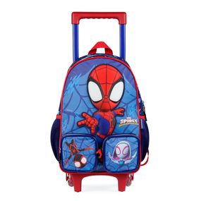 Mochila de Rodinha Masculina Infantil Pré Escolar Spidey Baby 3D Azul Escuro