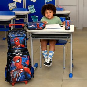 Mochila de Rodinhas Masculina Homem Aranha Azul Escuro