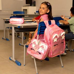 Mochila Escolar Feminina Unicórnio Confetti Rosa