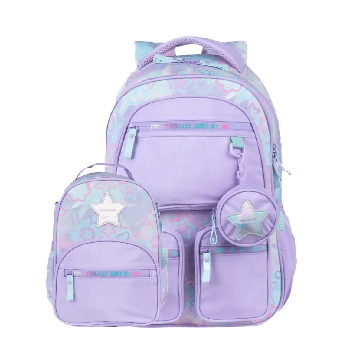 Kit Mochila Escolar Feminina, Lancheira Térmica Juvenil Star Candy Lilás