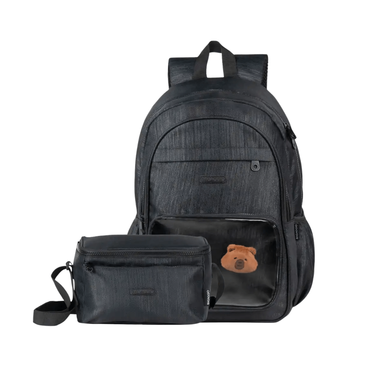 Kit Mochila Escolar Feminina, Lancheira Térmica BG Charms Capivara Preta