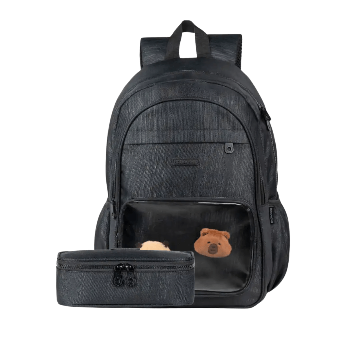 Kit Mochila Escolar Feminina, Estojo BG Charms Capivara Preta
